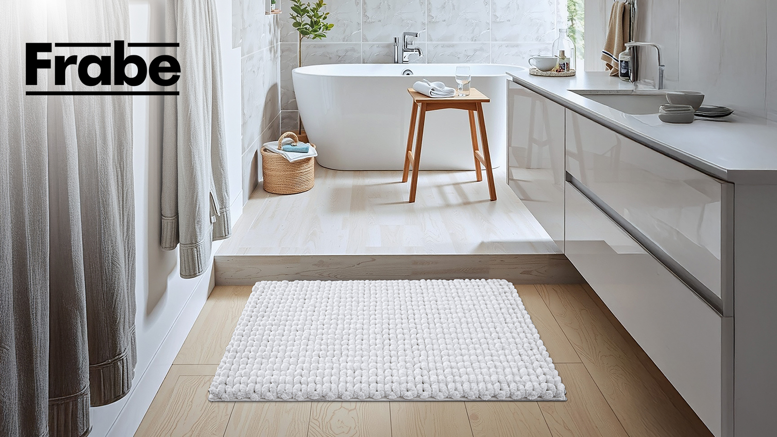 thumbnail video image 2 of Frabe Luxury Bathroom Rug, Ultra Soft Plush Quick-Dry Shower Mat with Braided Design, Non-Slip Absorbent Thick Chenille for Bathtub and Laundry,White 16"x24", 2 of 10