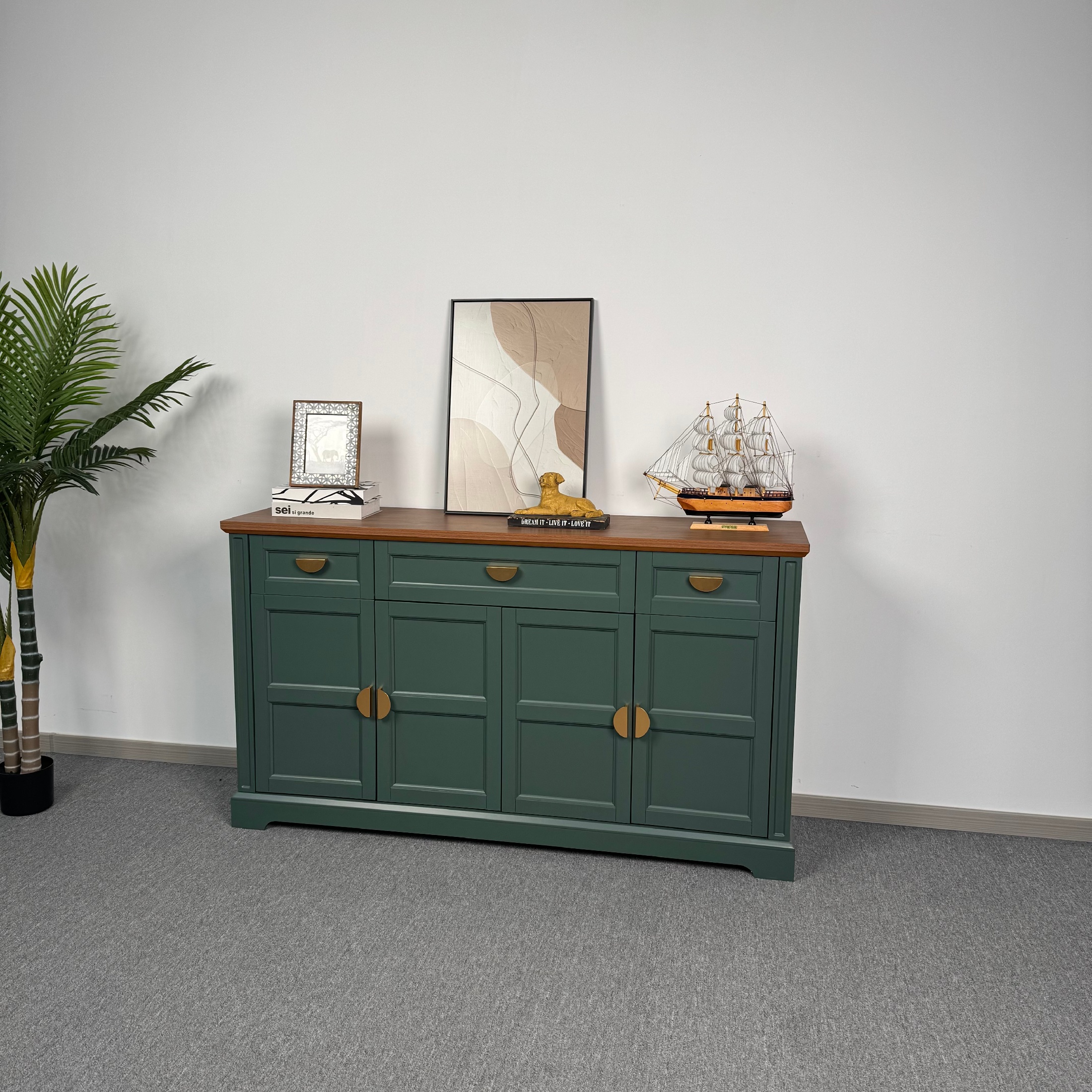 thumbnail video image 2 of HLR 59"W Modern Large Sideboard Buffet Cabinet with Storage, 3 Drawers and 4 Doors for Kitchen, Green, 2 of 11