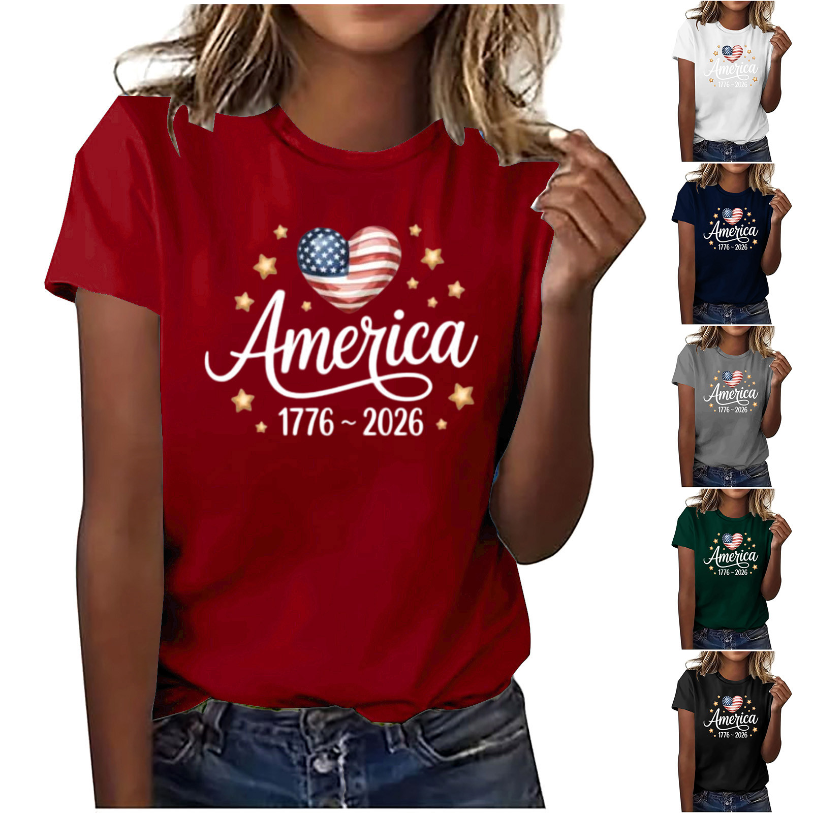thumbnail video image 2 of Jacket Women,Womens American 250 Years Celebration Tee, Short Sleeve Round Neck Casual Top, Soft Skin-Friendly Fabric, Family Reunion Picnic, United States Anniversary Day Gift Idea, 2 of 9