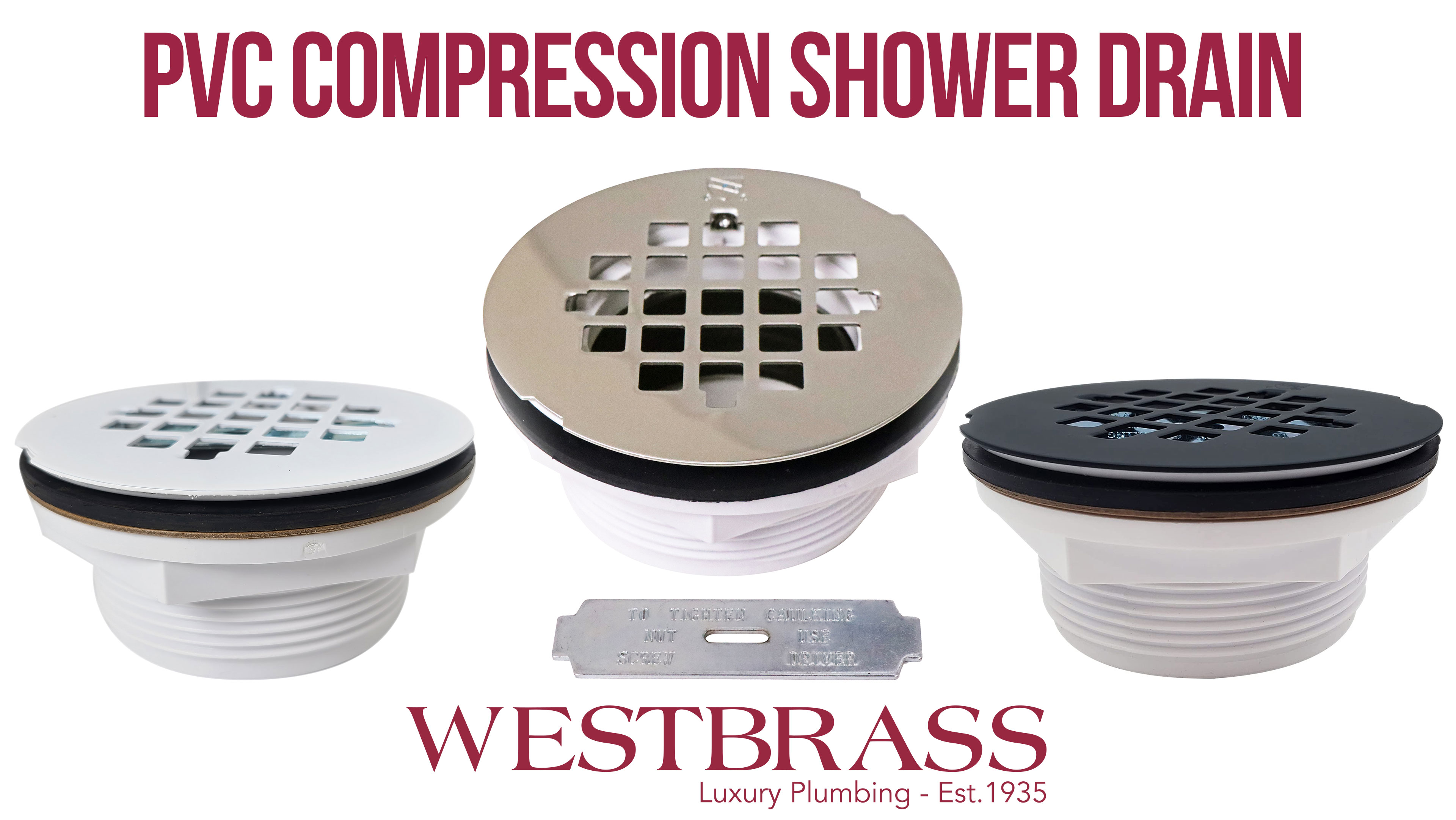 thumbnail video image 2 of Westbrass 4-1/4" Round Shower Drain Cover with PVC Compression Pipe, Matte Black, 2 of 11