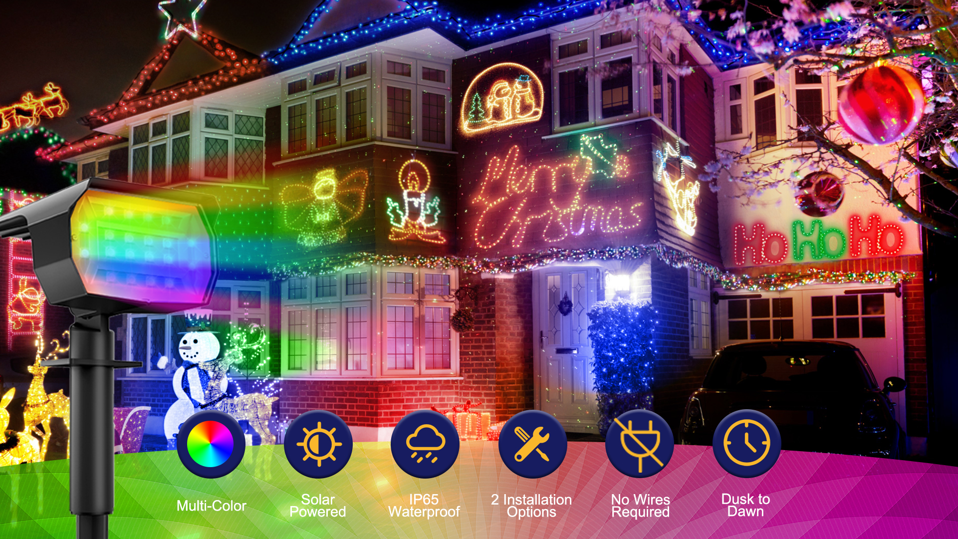 thumbnail video image 2 of HOVMAP Color Changing Solar Lights Outdoor RGB Solar Spot Lights 1500mAh Battery 7 Modes Waterproof ABS 1 Pack for Garden Patio Party, 1Pc RGB light, 2 of 9