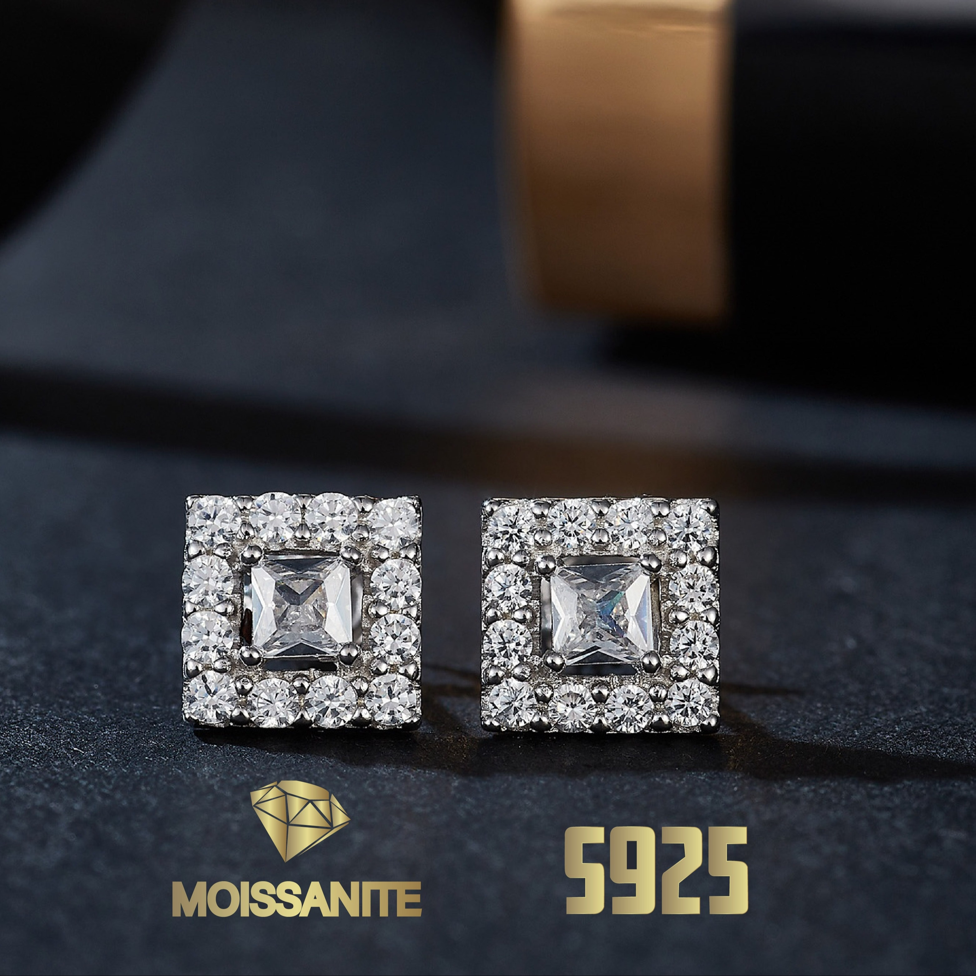 thumbnail video image 2 of KIJ 1 Carat Princess Cut Square Moissanite Stud Earrings, 925 Sterling Silver 14K White Gold Plated VVS1 Gra Certified Hypoallergenic Gifts for Men Women, 2 of 12