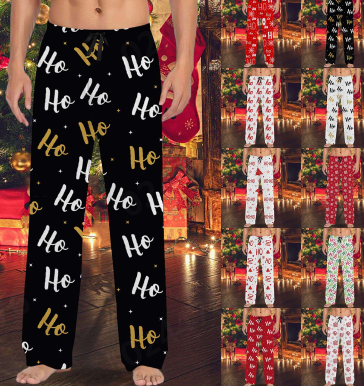 thumbnail video image 2 of Men's Pajama Pants with Pockets Christmas Printed Mid Waisted Casual Pants with Drawstring and Comfortable Loose Pants Bottoms Sleep Lounge Long Pant, 2 of 7