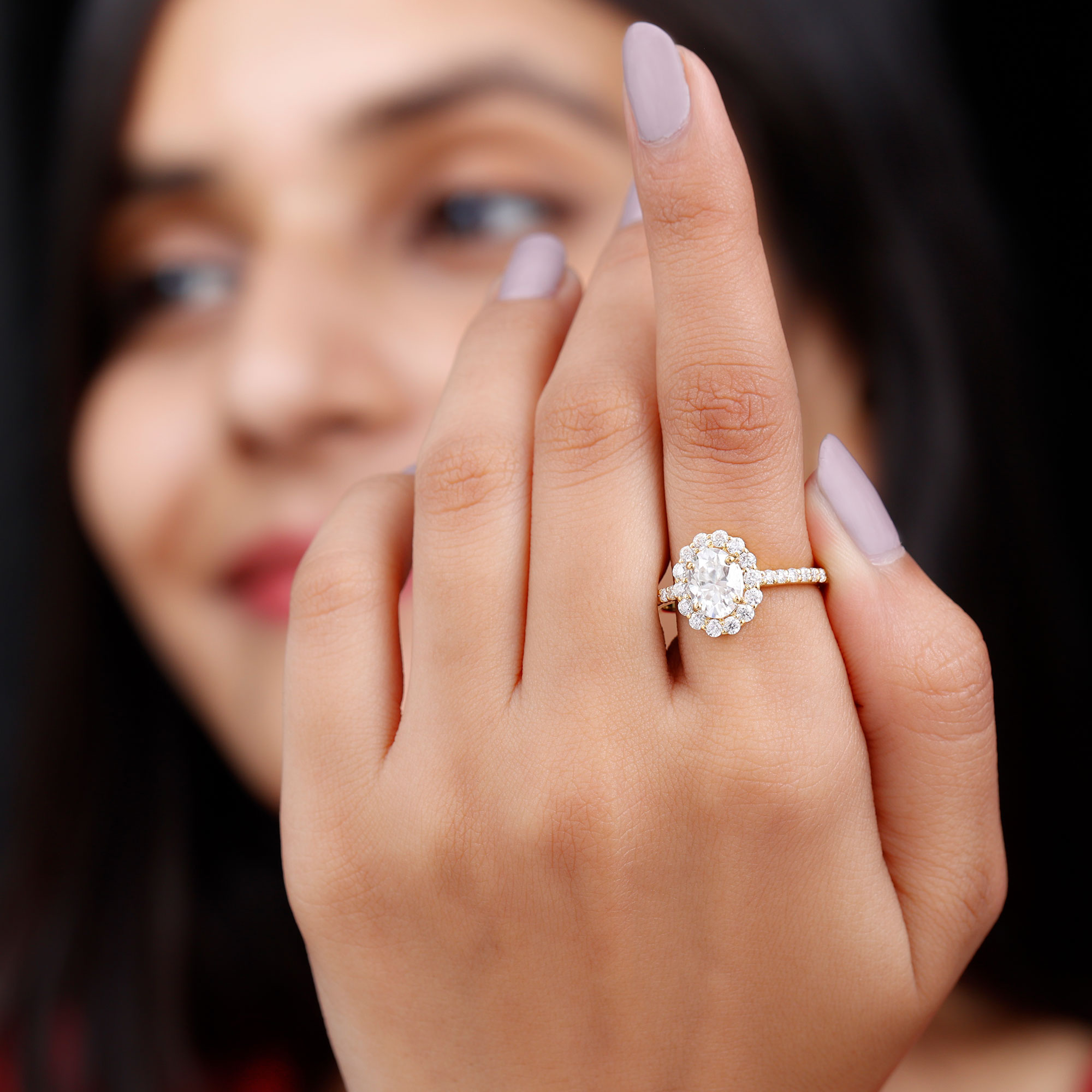 thumbnail video image 2 of Rosec Jewels Certified Lab Diamond Halo Engagement Ring, Ef-Vs Quality - Ready To Gift, 14K Yellow Gold, US 4.00, 2 of 9