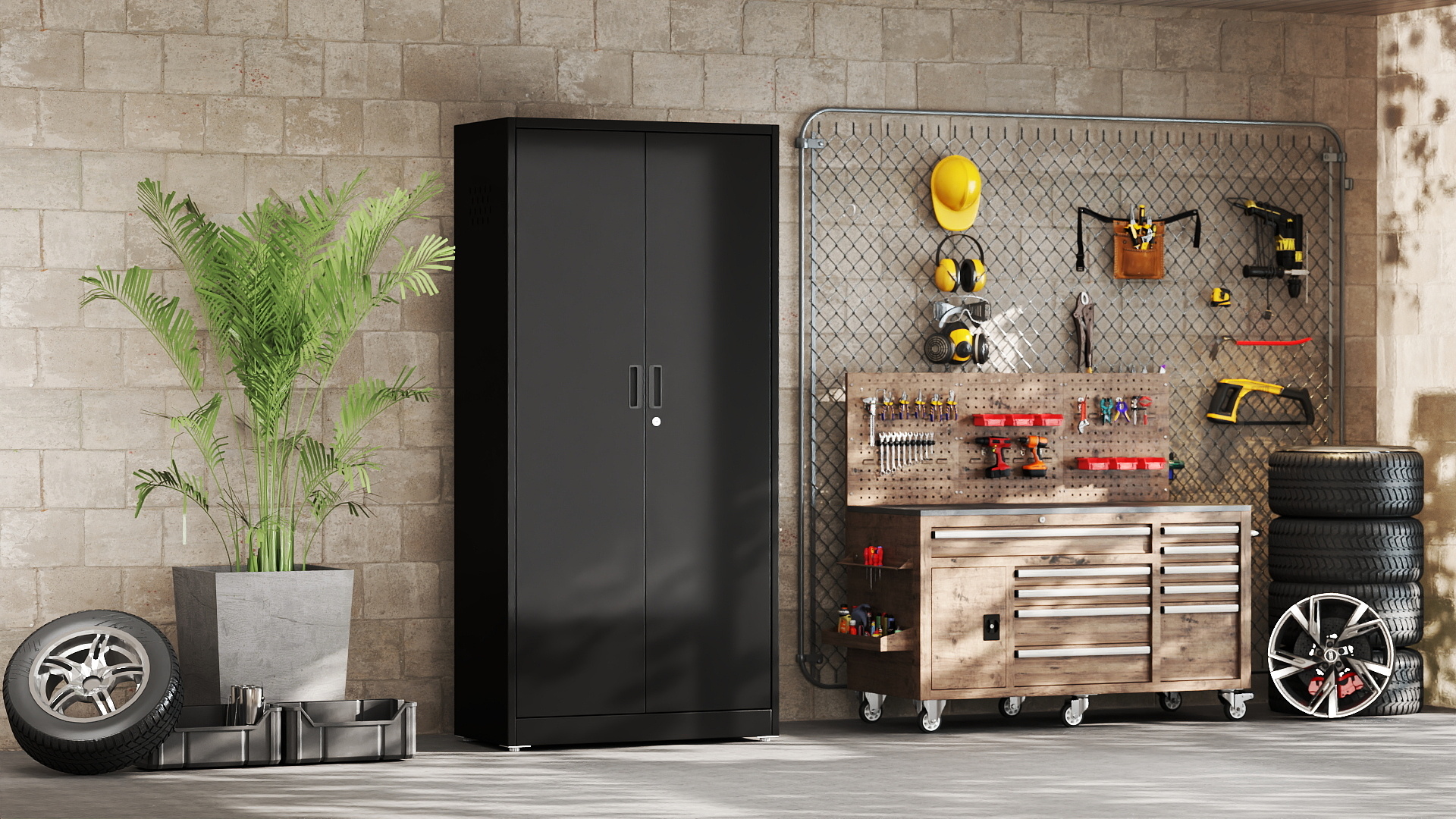 thumbnail video image 2 of Aobabo 71.37''H Metal Garage Storage Cabinet with Lockable Doors and Hanging Rod,Broom Closet Storage Cabinet with Pegboard and Adjustable Shelves for Home Office School,Required Assembly,Blac, 2 of 9
