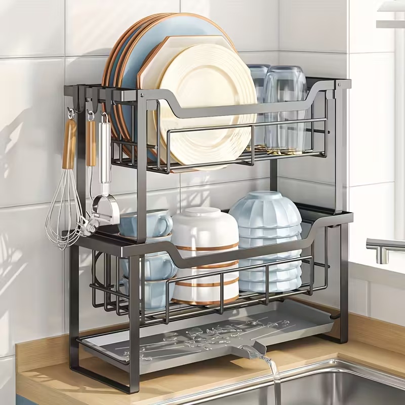 thumbnail video image 2 of Luckytree 2-Tier Dish Drying Rack, Large Space-Saving Dish Racks,Narrow Dish Drainer for Kitchen Counter Organizer ,6.7"W x 17"L,Black, 2 of 13