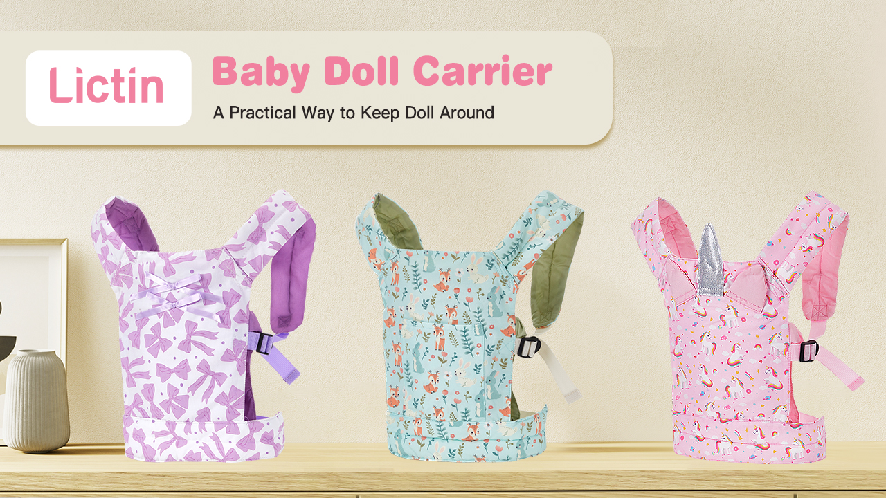 thumbnail video image 2 of Lilian&Gema Baby Doll Carrier for Kids, Front and Back Doll Accessories Carrier with Adjustable Straps for Little Girls, Doll Carrier for Stuffed Animal Baby Doll, Pink, 2 of 8