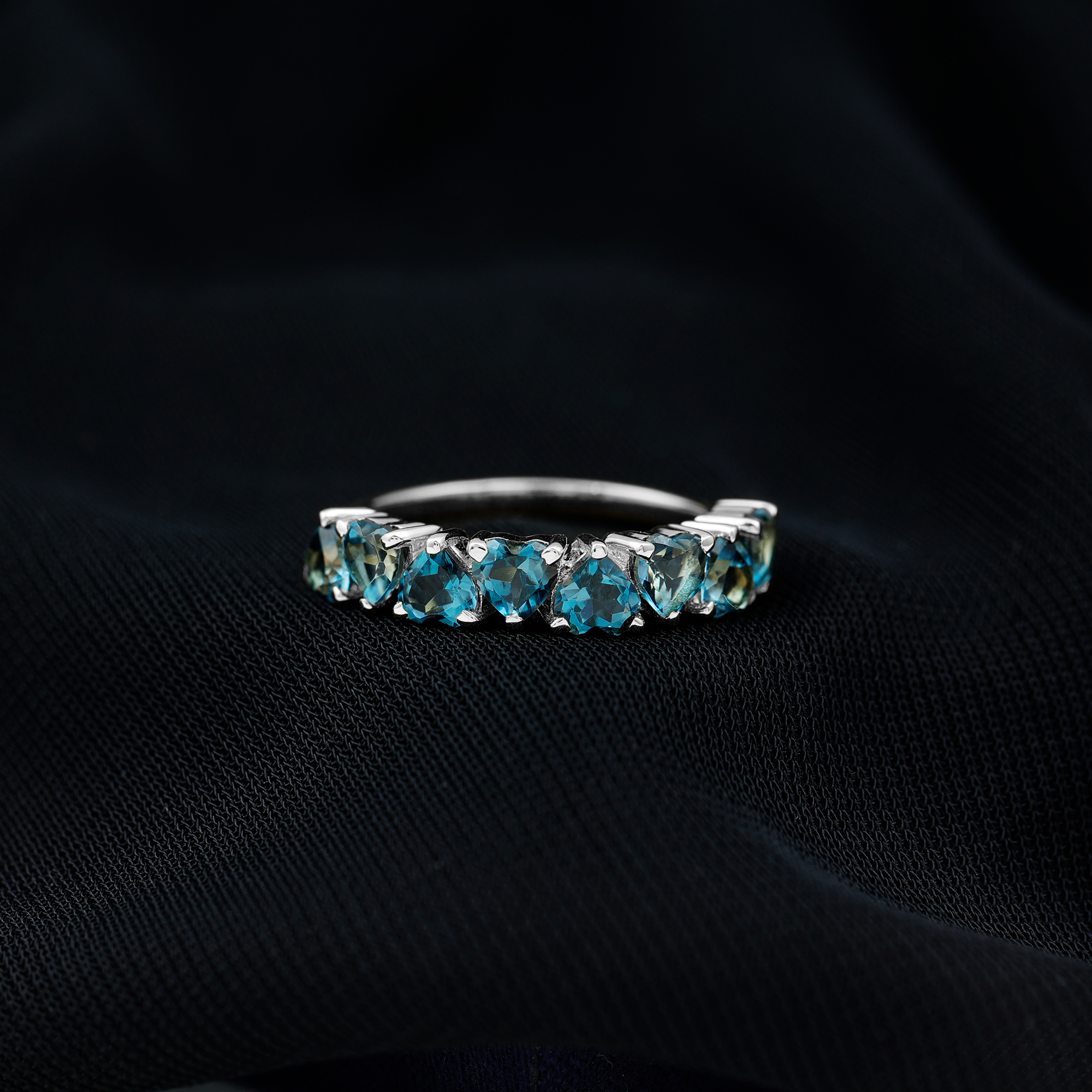 thumbnail video image 2 of Heart Shape Eternity Band Ring - London Blue Topaz Semi Ring for Women (3 CT, AAA Quality, Rosec Jewels), 14K Rose Gold, US 8.00, 2 of 4