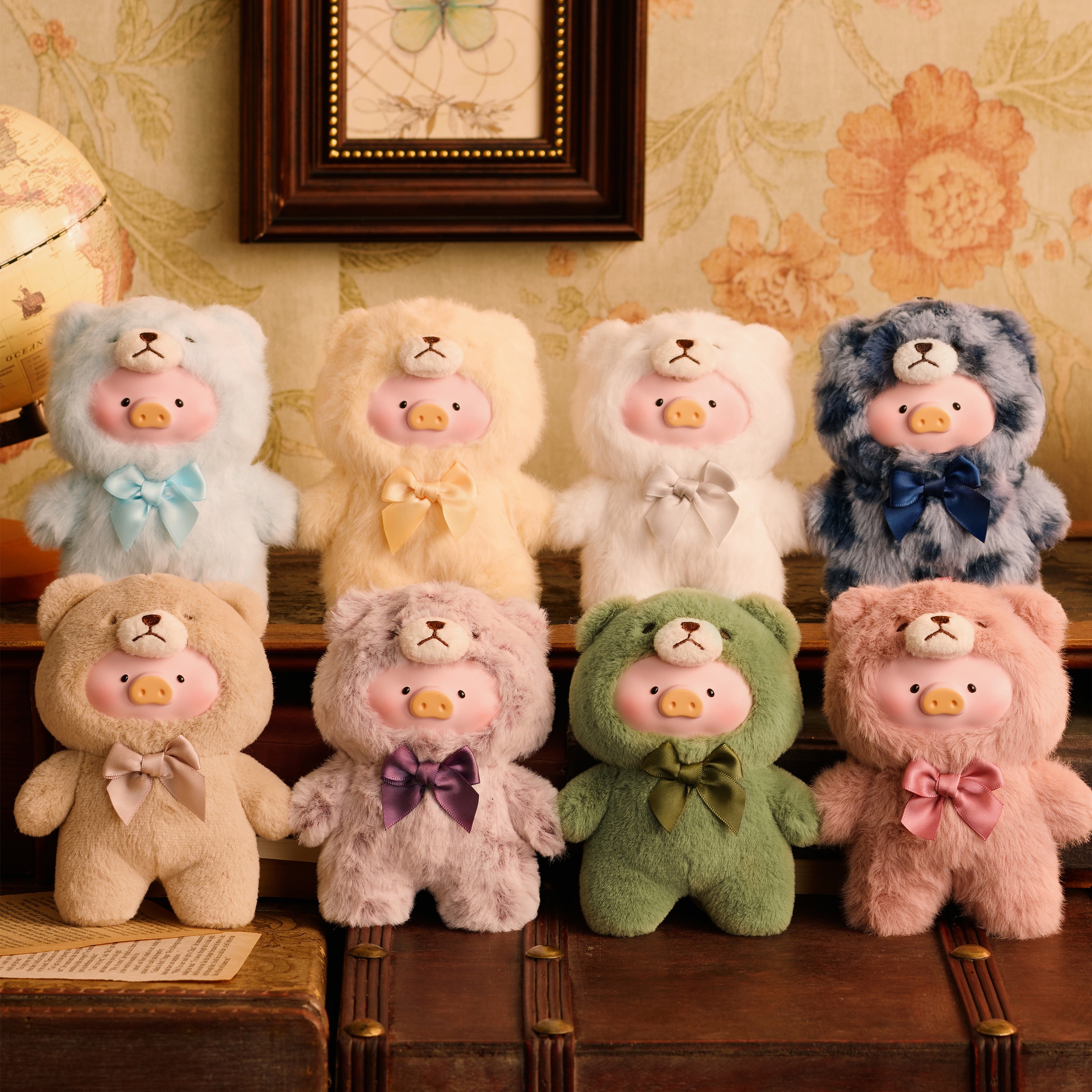 thumbnail video image 2 of Lulu The Piggy Pig Vintage Bear Blind Box Figures 1PC Plush Pendant Cute Collectible Toys Birthday Gifts, 2 of 7