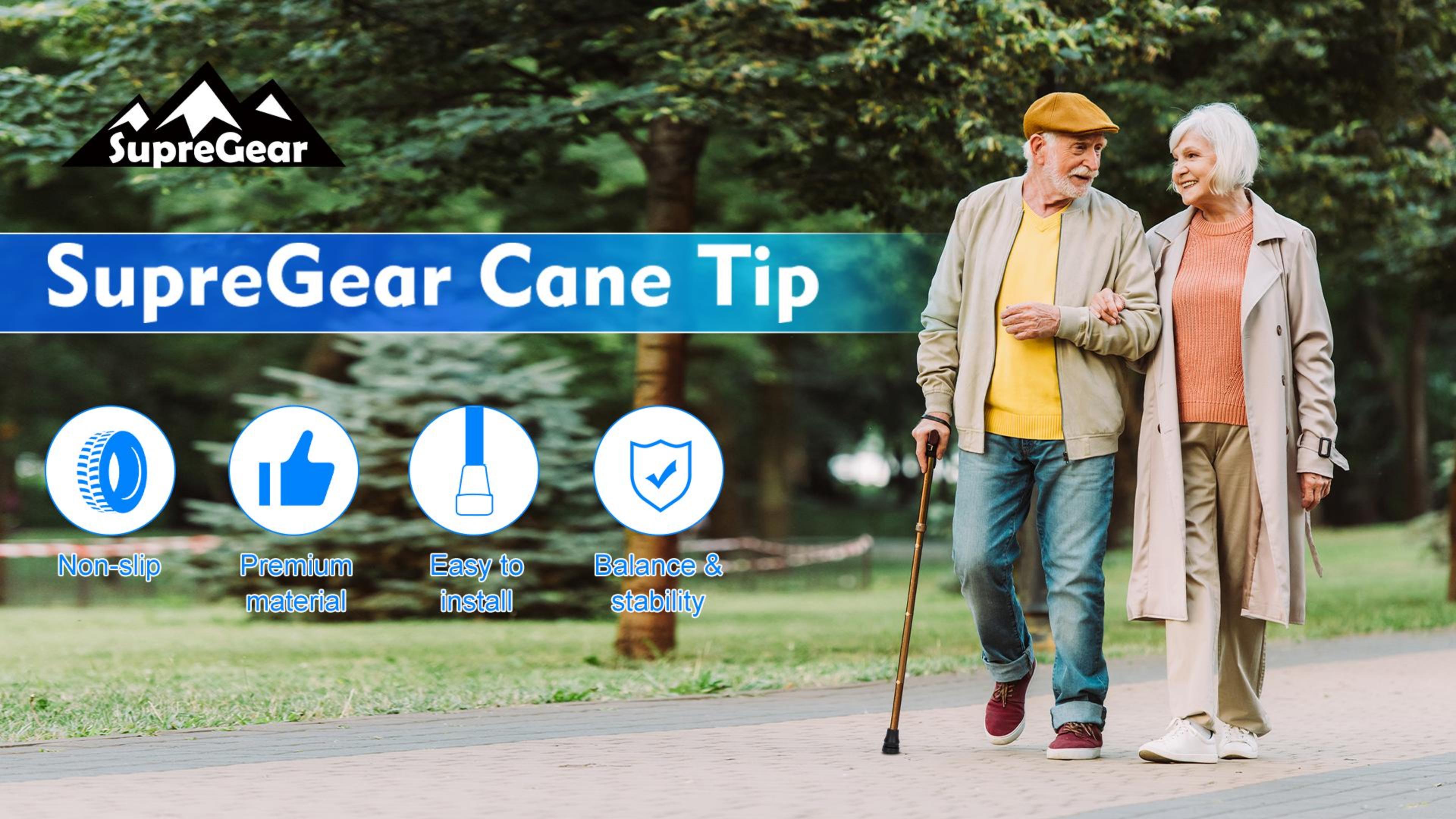 thumbnail video image 2 of SupreGear 3/4 inch Rubber Non-Slip Cane Tips, Replacement Accessories for Walking Canes, 4/6/8 pack, 2 of 9