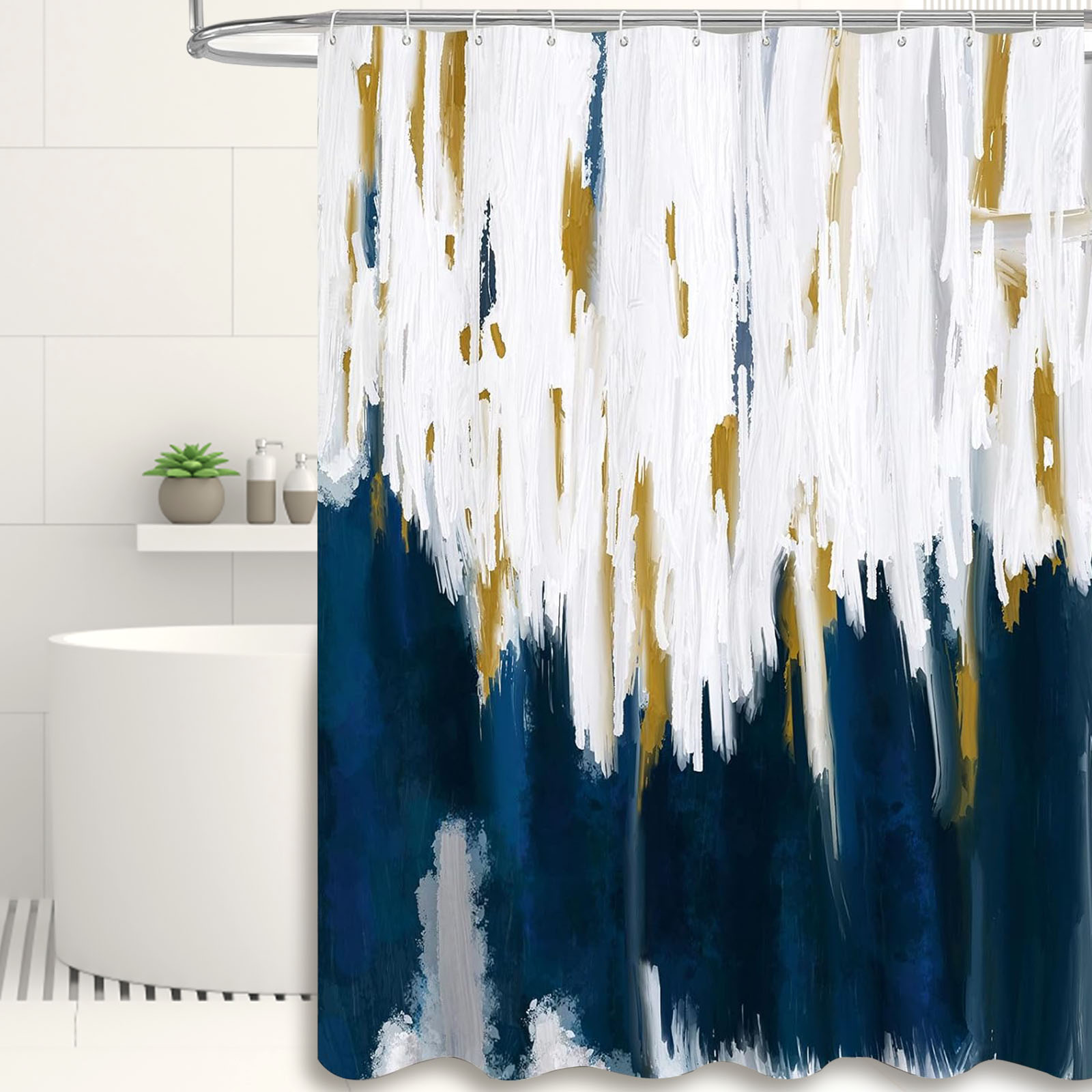 thumbnail video image 2 of Dznils Blue and White Ombre Shower Curtain with Hooks, Abstract Modern Fabric Bathroom Curtain, 72" x 72", 2 of 12