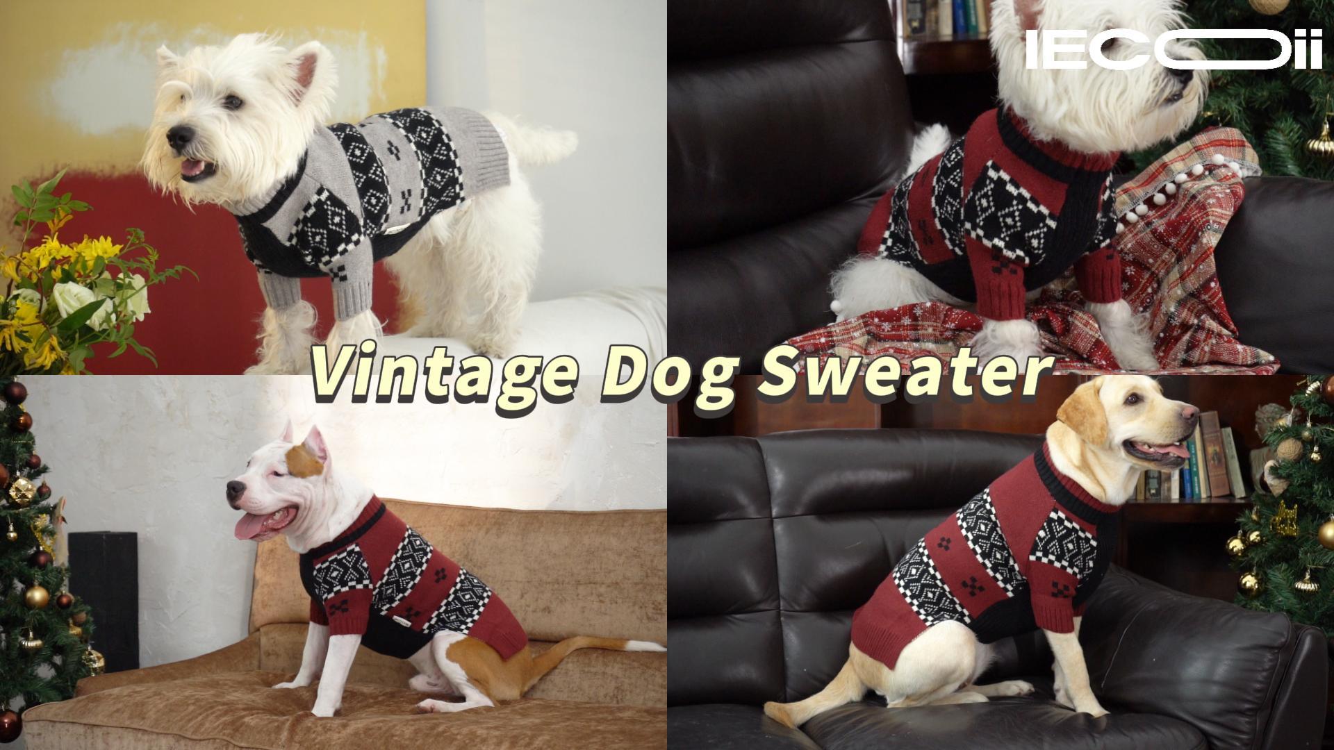 thumbnail video image 2 of IECOii Warm Dog Sweaters with Fair Isle Pattern Cozy Stretchy Dog Winter Sweater Male Fall Knitwear Mid Neck Pullover for Medium Dogs,Gray,M, 2 of 8