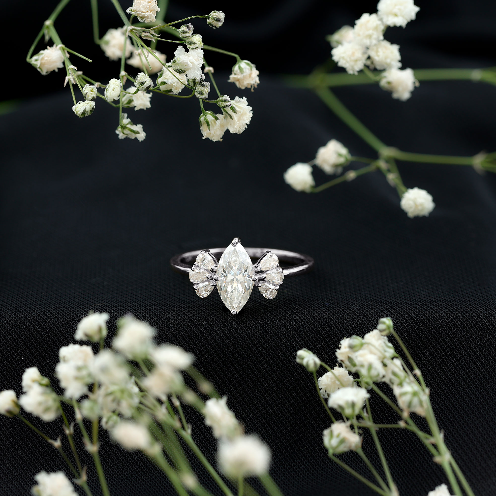 thumbnail video image 2 of Rosec Jewels Moissanite Marquise Engagement Ring 1 Ct - 5X10 mm - Solitaire Ring for Women - D-VS1 Grade, 14K White Gold, US 10.50, 2 of 9