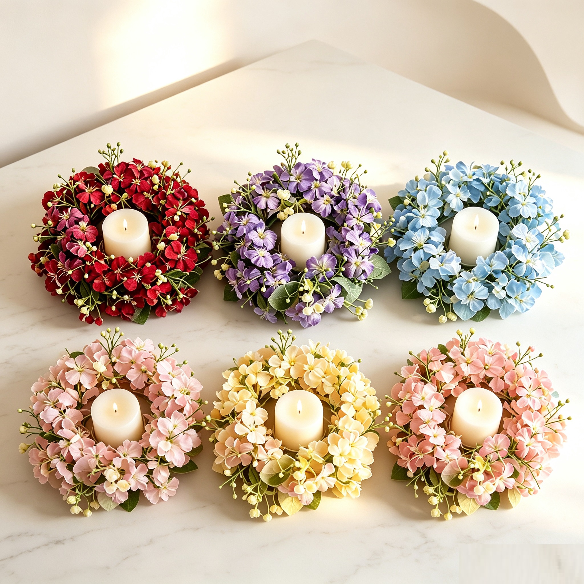 thumbnail video image 2 of Light Pink Artificial Flower Candle Ring Wreath, Mini Floral Wreath for Wedding Candle Holder, Spring Summer Table Centerpiece for Home Party Door Decor, Delicate Floral Wreath, 7.87in/20cm, 2 of 7