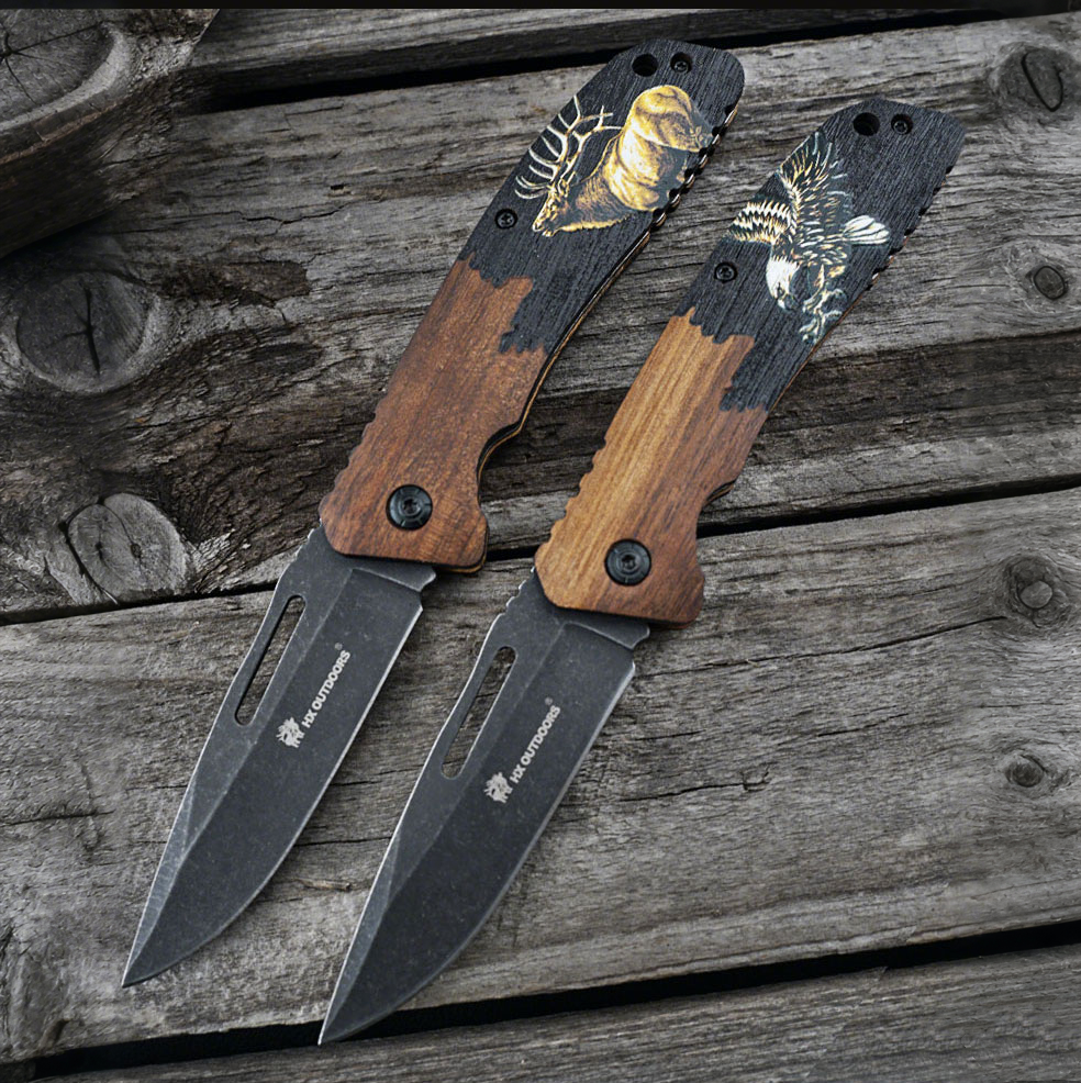 thumbnail video image 2 of Pocket Folding Knife 3.3" 7Cr14MOV Steel Blade,Walnut Wood Handle., 2 of 10