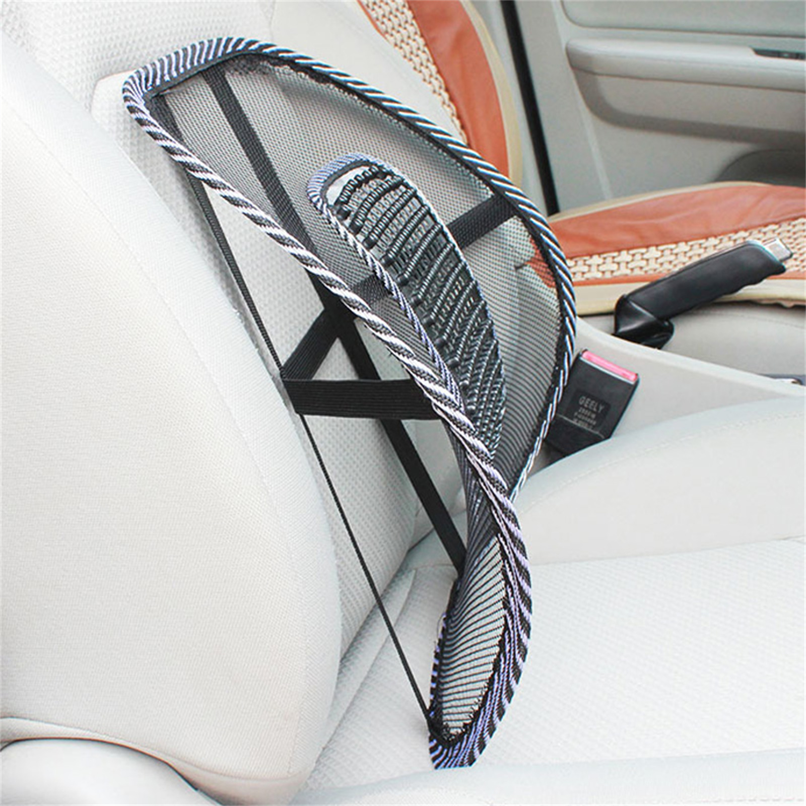 thumbnail video image 2 of Casewin Black Lumbar Mesh Back Brace Support Office Home Car Seat Chair Ventilate Cool Cushion Pad with Massage | Breathable, Massage Beads for Comfort (1 Piece), 2 of 8