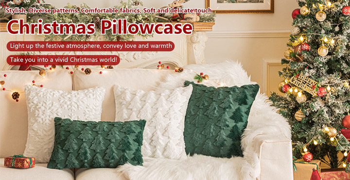 thumbnail video image 2 of FEOYA 1 Pcs Christmas Throw Pillow Covers Pillowcase Sofa Cushion Covers  Plush Pillow Cover with Embroidery Solid Color for Bed Living Room Decorations Bistro Farmhouse Couch 30*50 CM, 2 of 7