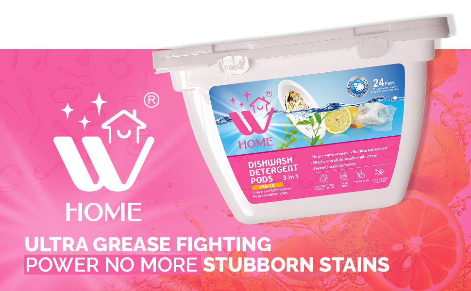 thumbnail video image 2 of WBM Home 3-in-1 Dishwasher Pods - Powered Free & Clear Detergent for Residue-Free Dishes - 96 Count Total, 24 Pods/Each - Pack of 4, 2 of 7