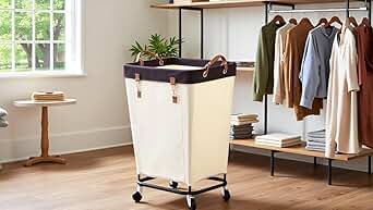 thumbnail video image 2 of 160L Laundry Basket with Wheels, Large Rolling Hampers for Clothing Organizer, Dirty Clothes Basket for Hotel, Home, Closet, Dorm, Beige, 2 of 8