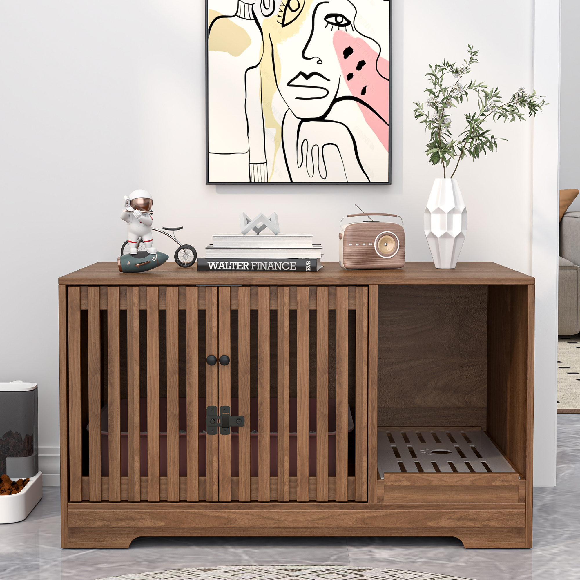 thumbnail video image 2 of Cat Litter Box Enclosure, Hidden Cat Litter Box Furniture, Wooden Pet House Cabinet, Cat Washroom for Living Room, 2 of 9