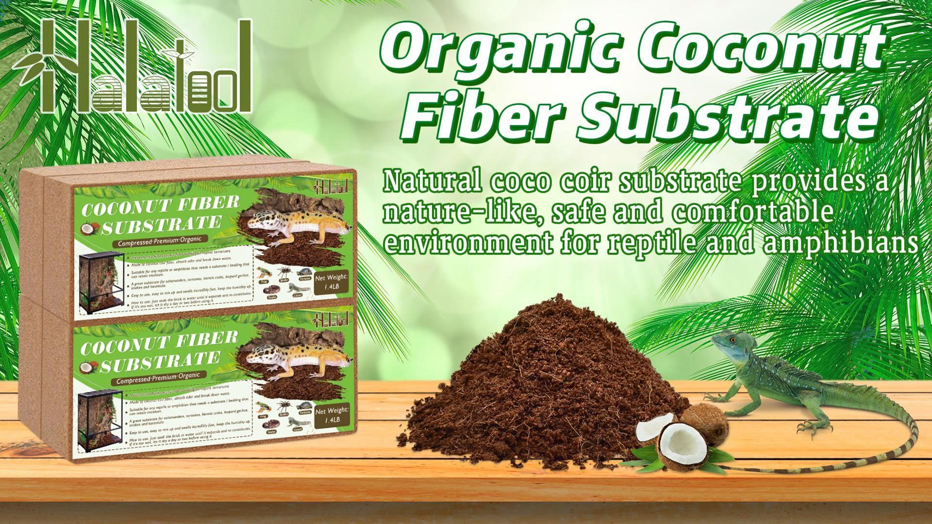thumbnail video image 2 of Halatool 8Pack Coconut Fiber Substrate for Reptile Bedding Natural Coconut Husk Substrate for Snake Tarantula Enclosure Tortoises Habitat Spider Leopard Gecko Tank, Fill 2.1 Gallon Terrarium, 2 of 8
