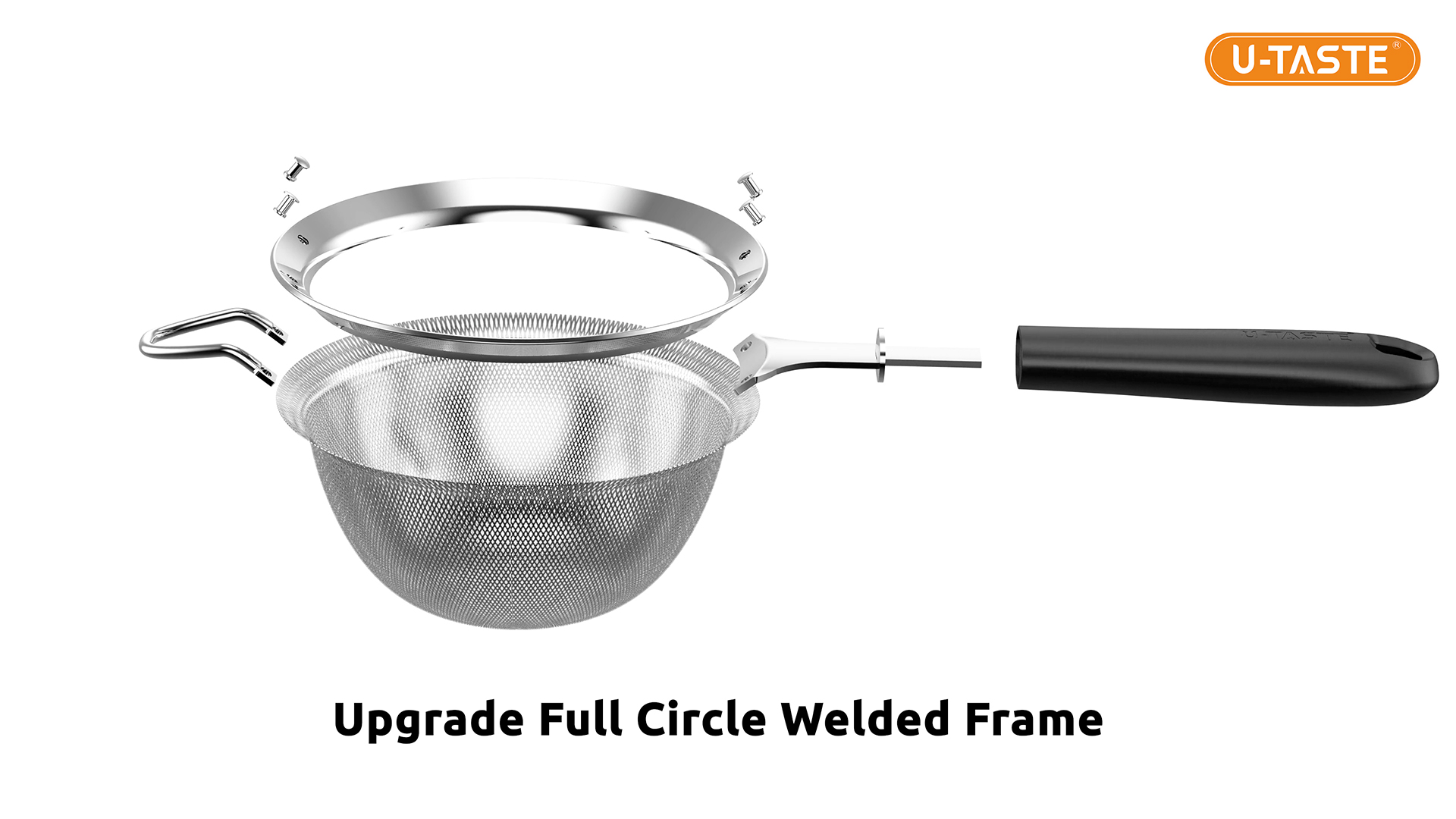 thumbnail video image 2 of U-Taste Small Fine Mesh Strainer: 18/8 Stainless Steel 3.35in 30 Mesh Kitchen Food Sieve with Sturdy Riveted Silicone Handle, Heavy Duty Deep Handheld Metal Colander for Tea, Juice (Orange), 2 of 10