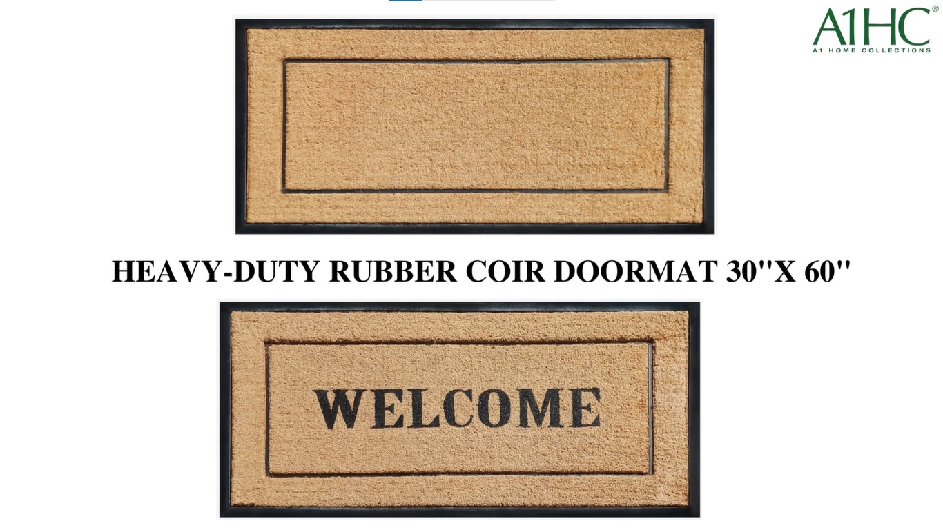 thumbnail video image 2 of A1HC 30" x 60" Picture Frame Welcome Coir and Rubber Door Mat, Heavy-Duty Outdoor Entrance Mat for Front Porch, Patio, or Entryway, 2 of 7