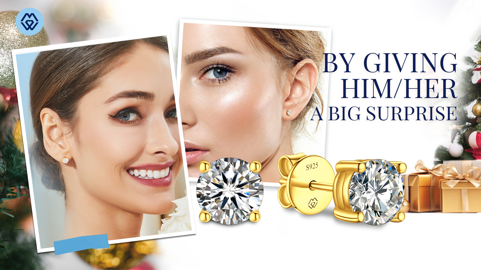 thumbnail video image 2 of MomentWish 2 Carat D Color VVS1 Moissanite Stud Earrings in 14k Gold Plated Jewelry Gift for Women, 2 of 9