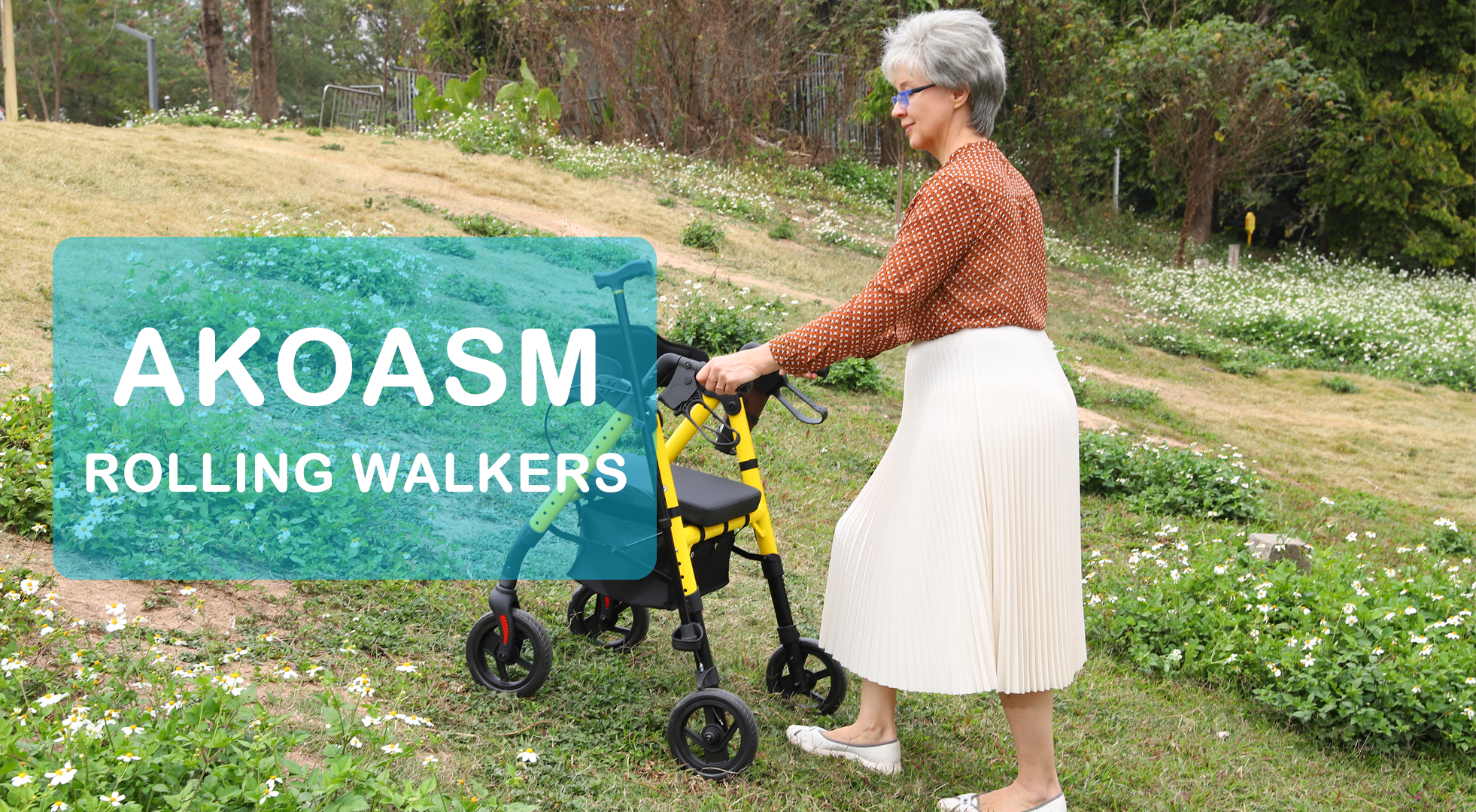 thumbnail video image 2 of Foldable Rollator Walker for Seniors with Seat, Lightweight 2 In 1 Rolling Walkers Wheelchair Combo for Adult, Transport Chair with Brakes, Adjustable Seat and Handle, 300 Lb. Weight Capacity, 2 of 11