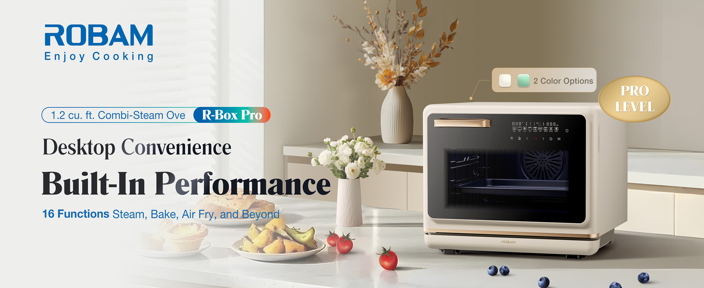 thumbnail video image 2 of ROBAM R-Box Pro Countertop Combi Steam Oven 1.2 Cu.ft, Air Fryer Combo, Convection Toaster Oven with 32 Presets & Precise Temperature Control (86°F-302°F), Blue, 2 of 10
