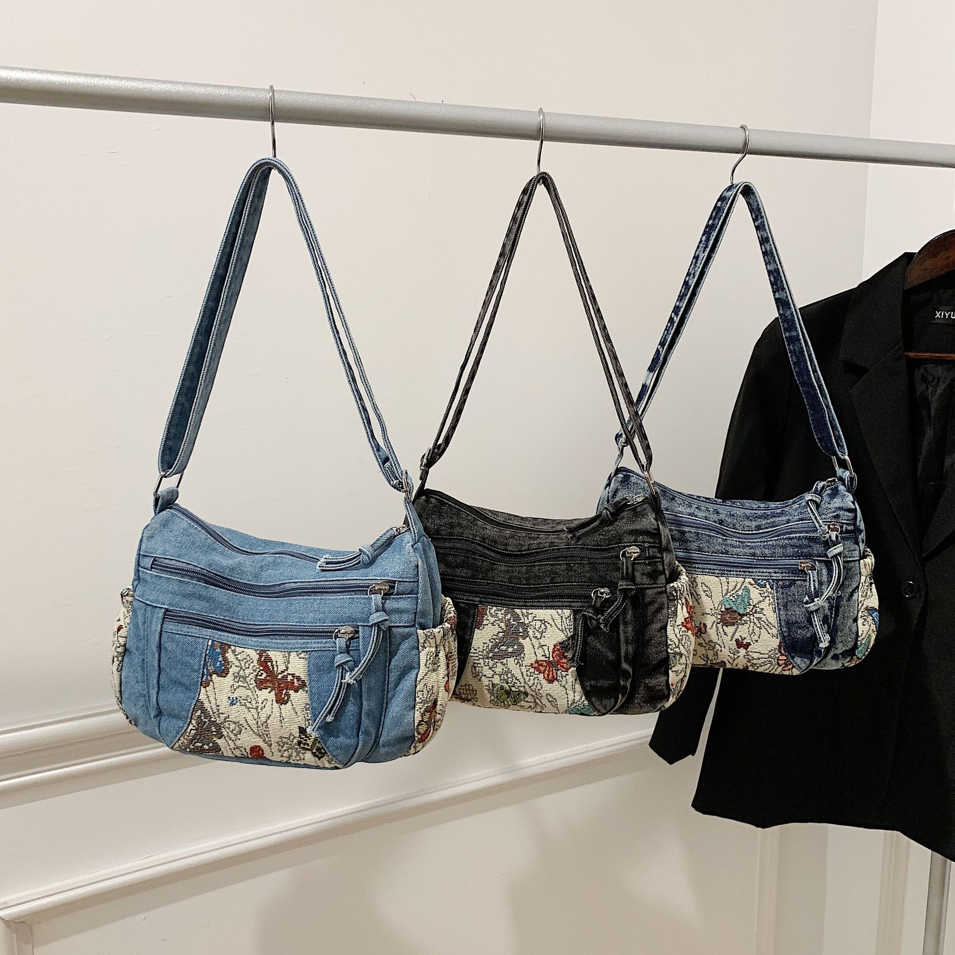 thumbnail video image 2 of SPEKSEE Denim Purse Crossbody Bags, Boho Hobo Crossbody Bags for Women, Casual Y2K Travel Purse with Butterfly Pattern Lots of Pockets, 2 of 8