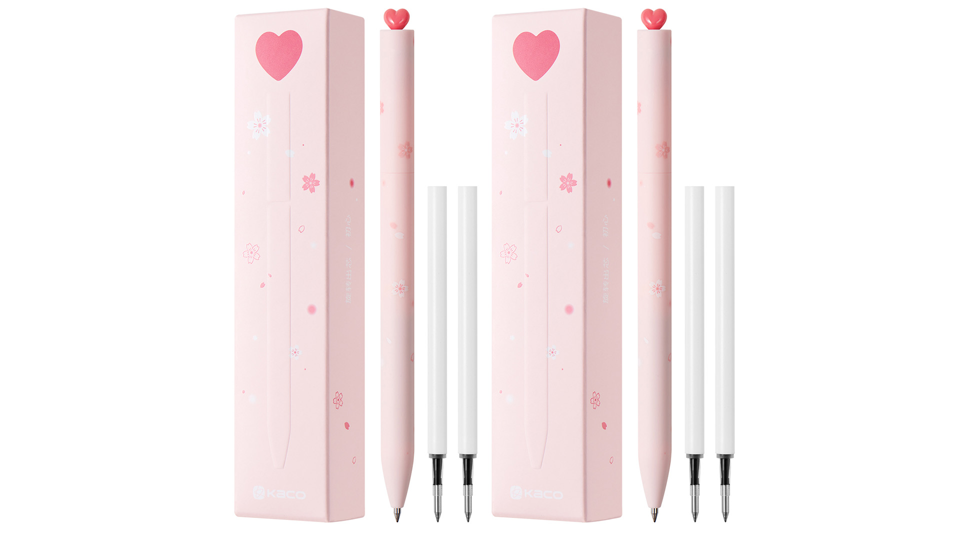 thumbnail video image 2 of Kaco FIRST Gel Pens Cute Stationery, Pack of 2 Pieces Heart Pen Set with Extra 4 Black Refills (2 Pink), 2 of 9