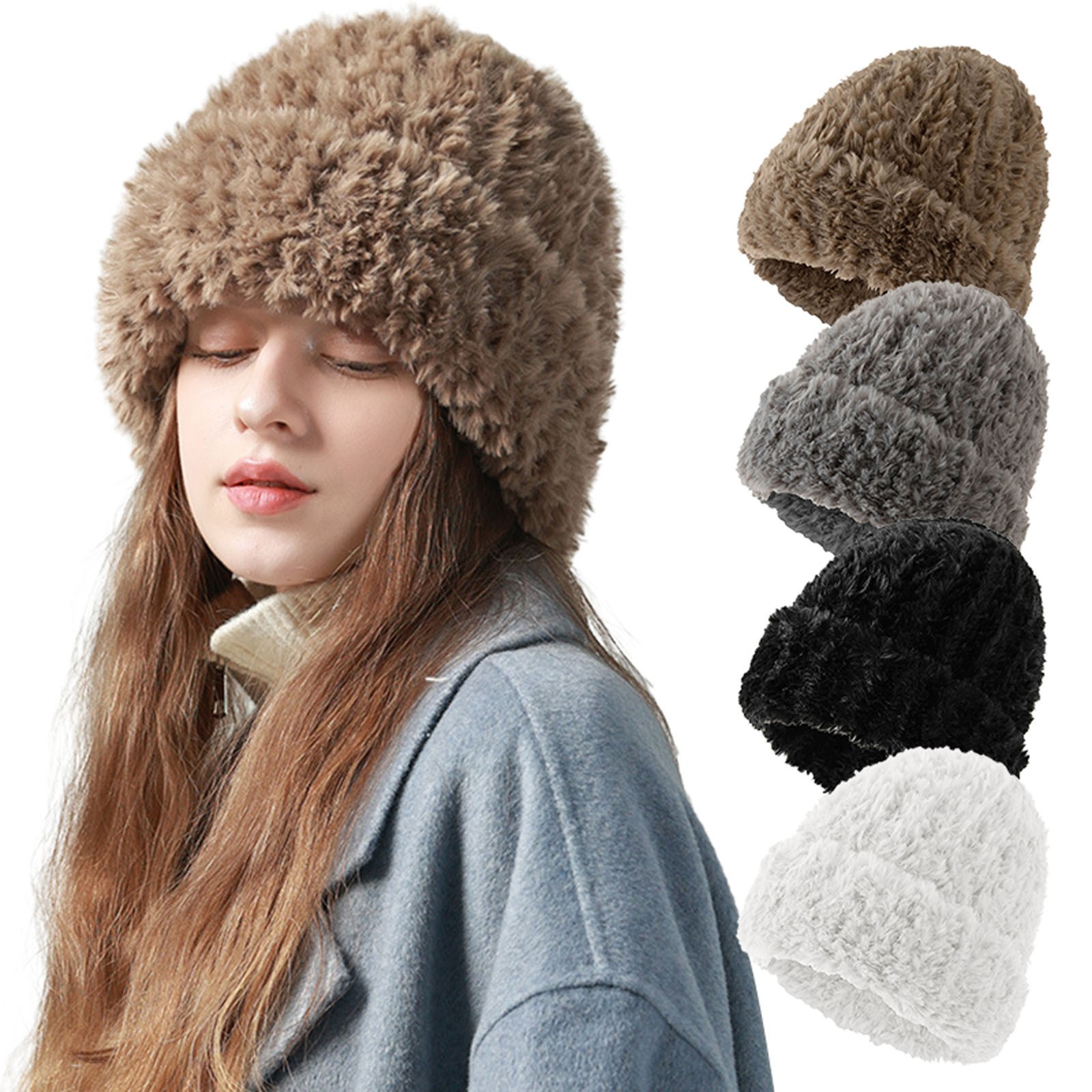 thumbnail video image 2 of GZWYHT Beanies,Beanie Hats Women's Soft Plush Slouchy Wool Cap Lazy Type Elastic Hat For Daily Wear And Warm In Autumn And Winter Winter Hats,Hats for Women Grey, 2 of 7