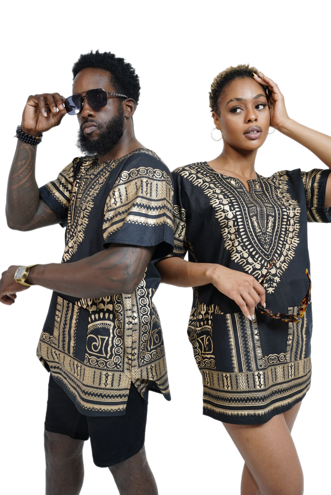 thumbnail video image 2 of Black and Gold Traditional African Print Dashiki Shirt, 2 of 10