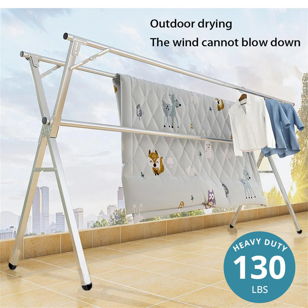 thumbnail video image 2 of SROEDTY telescopic drying rack -53 inches to 65 inches non slip, large foldable, suitable for indoor and outdoor use, 2 of 11