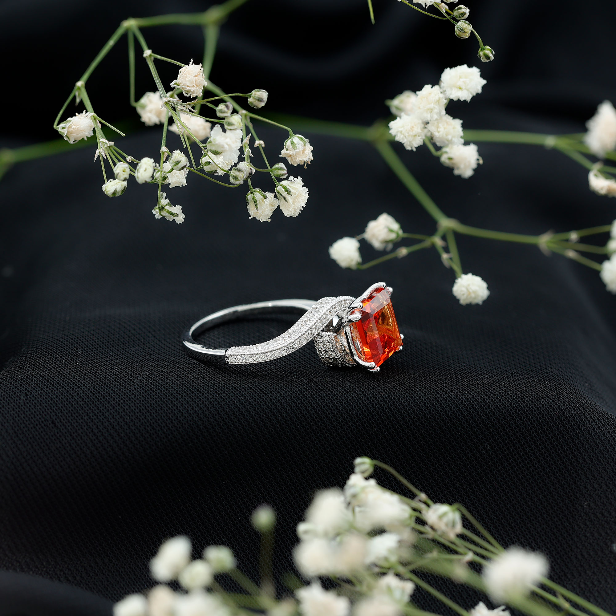 thumbnail video image 2 of Rosec Jewels Lab Grown Orange Sapphire Solitaire Ring with Diamond, Princess Cut Ring - 8 mm, 10K Yellow Gold, US 13.00, 2 of 9