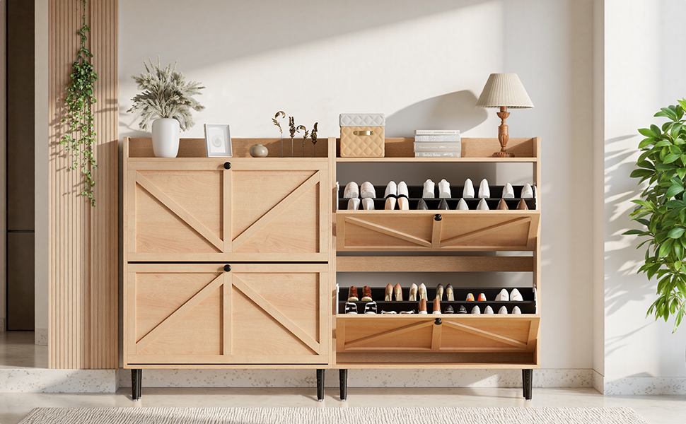 thumbnail video image 2 of ANHDAH Shoe Cabinet with Flip Drawers, Freestanding Hidden Shoe Organizer for Entryway, Narrow Shoe Rack for Front Door Entrance (White Oak, 2-Tier), 2 of 7