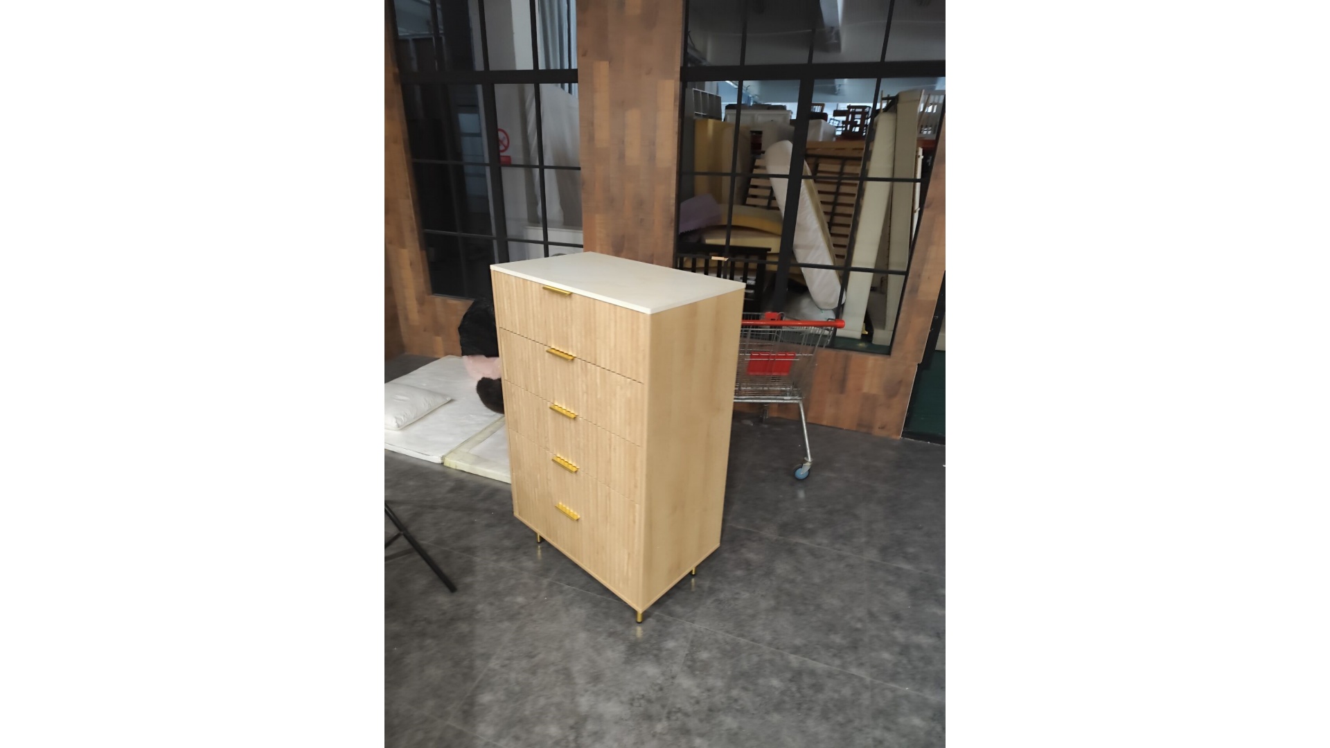 thumbnail video image 2 of Modern Tall 5 Drawer Dresser Faux Marble Top, Oak Chest of Drawers Storage for Bedrooms Closet, 2 of 9