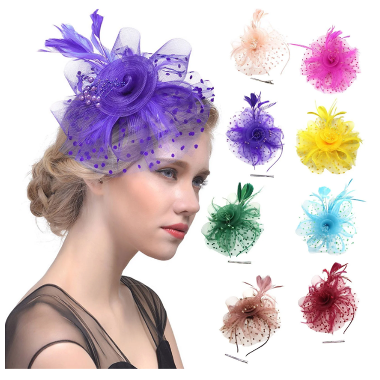 Colorful Feather Fascinator Headband For Women - 1920s 1950s Vintage Style Tea Party Headpiece