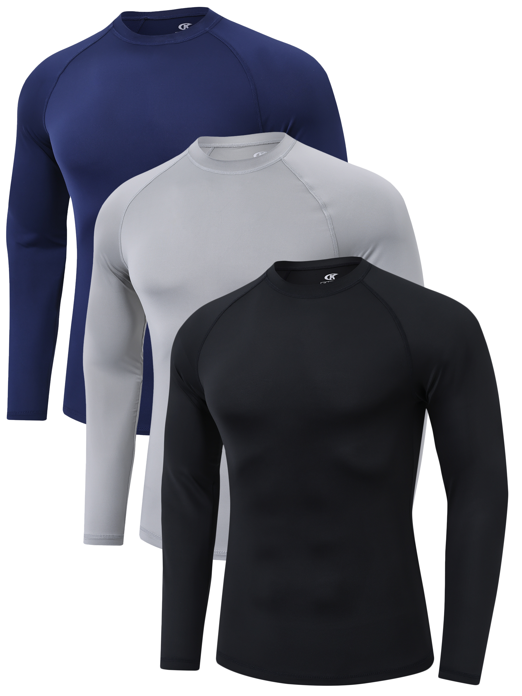 thumbnail video image 2 of QPNGRP Men's 3 Pack Dry Fit Long Sleeve Athletic Shirts Workout Running Shirts Black Light Grey Navy 2XL, 2 of 8