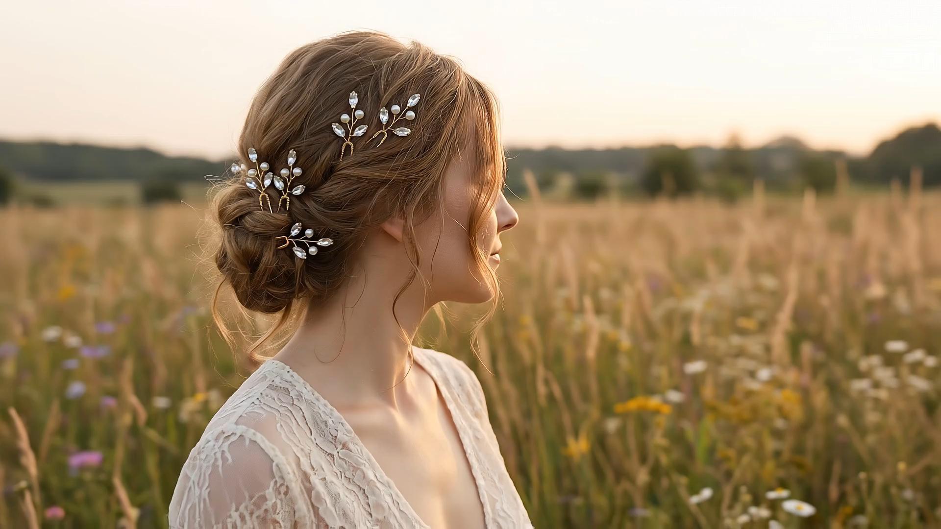 thumbnail video image 2 of MIALLO 6 Pcs Gold Wedding Hair Pins with Pearls, Boho Bridal Hair Accessories for Women, Crystal Leaf Hair Piece for Rustic Wedding, 2 of 7