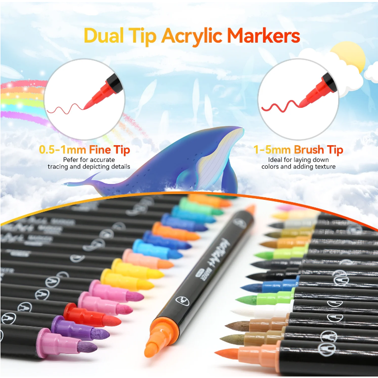36 Colors Acrylic Paint Pens - Brush Tip Markers For Rock Painting & Crafts | Water-Based Permanent Markers