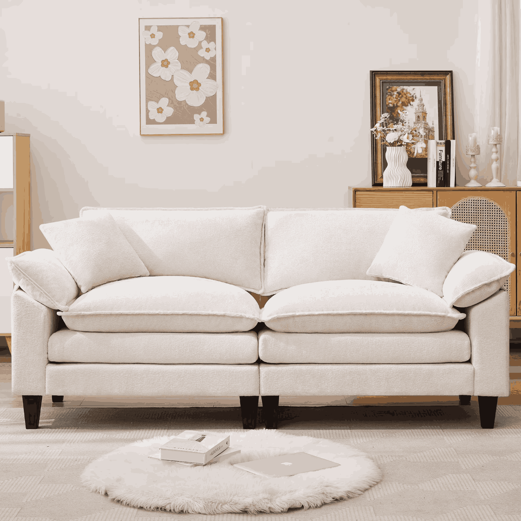 thumbnail video image 2 of JONPONY 83" Loveseat Sofa,Cloud Couch for Living Room,Comfy Love Seat with Double Cushion,2 Pillows,Removable Cover for Bedroom, Apartment and Office,Beige, 2 of 11