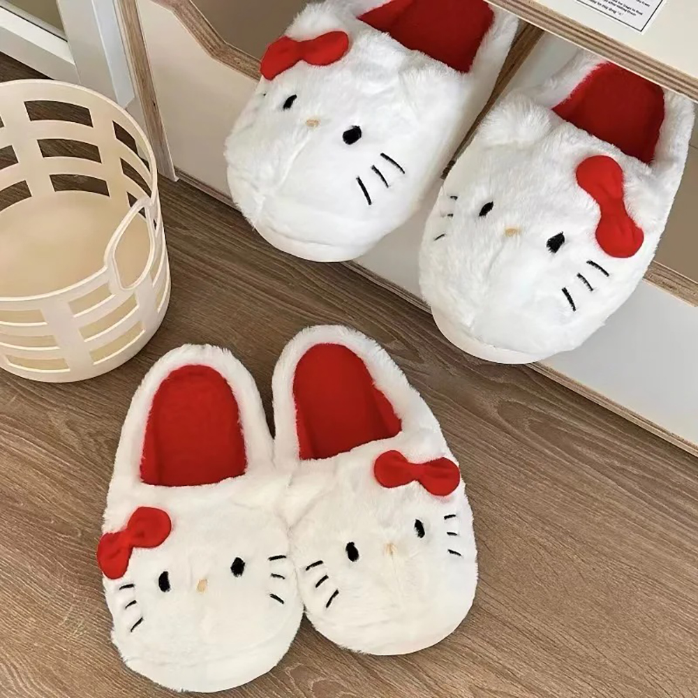 thumbnail video image 2 of AUHIFVAX Plush Slippers Animal Cat Kawaii Cute Student Autumn Winter Bedroom Soft Padded Plush Bedroom Aldult Shoes Girls Xmas, 2 of 8