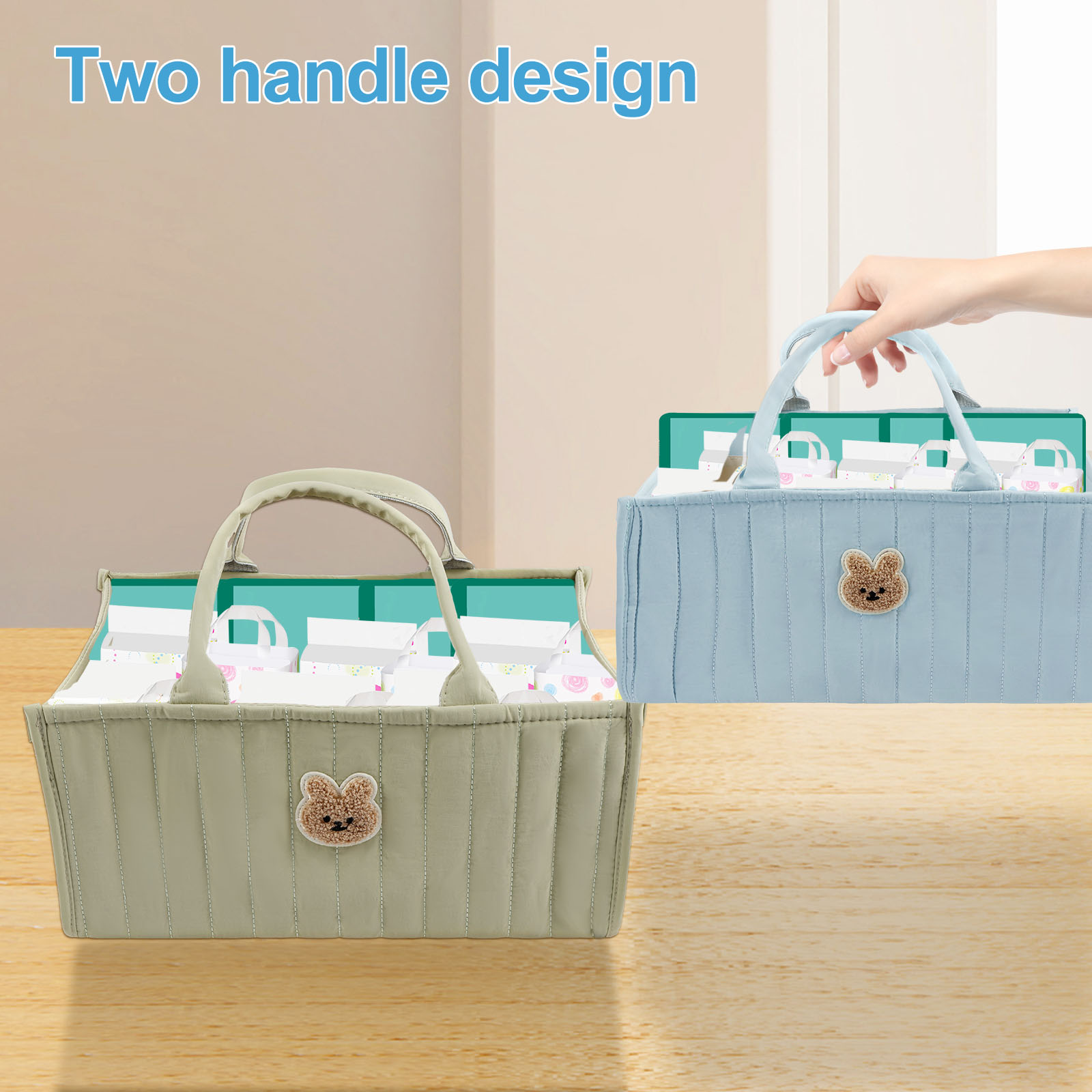 thumbnail video image 2 of AEVXKHI Large Capacity Baby Diaper Caddy Basket, Baby Shower Basket with Handles, Baby Diaper Caddy Organizer, Baby Diaper Organizer with Removable Divider, 2 of 12