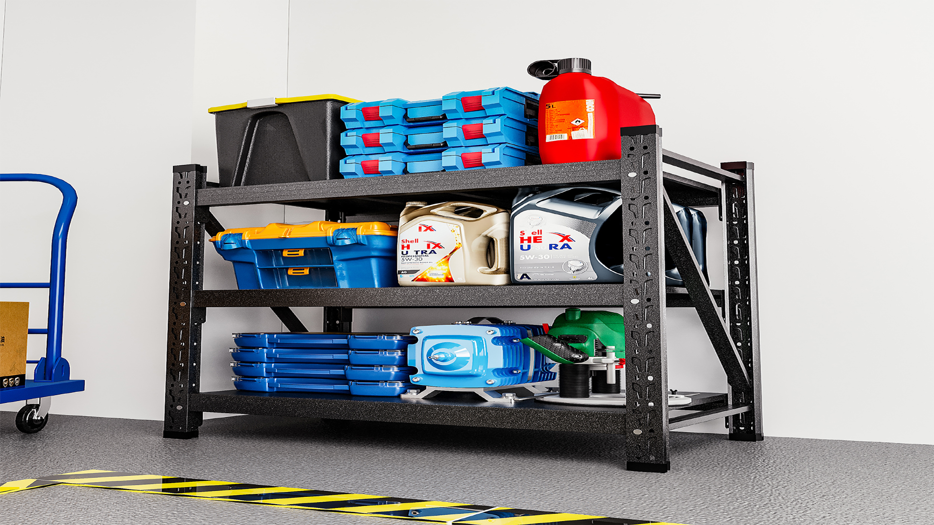 thumbnail video image 2 of AUHUP 4-Tier Garage Storage Shelves 3000LBS Heavy Duty Metal Shelving 40" W Shelving Unit for Warehouse, Basement Industrial, Commercial Utility Rack Shelf, Black,59"H x 40"W x 19"D, 2 of 10