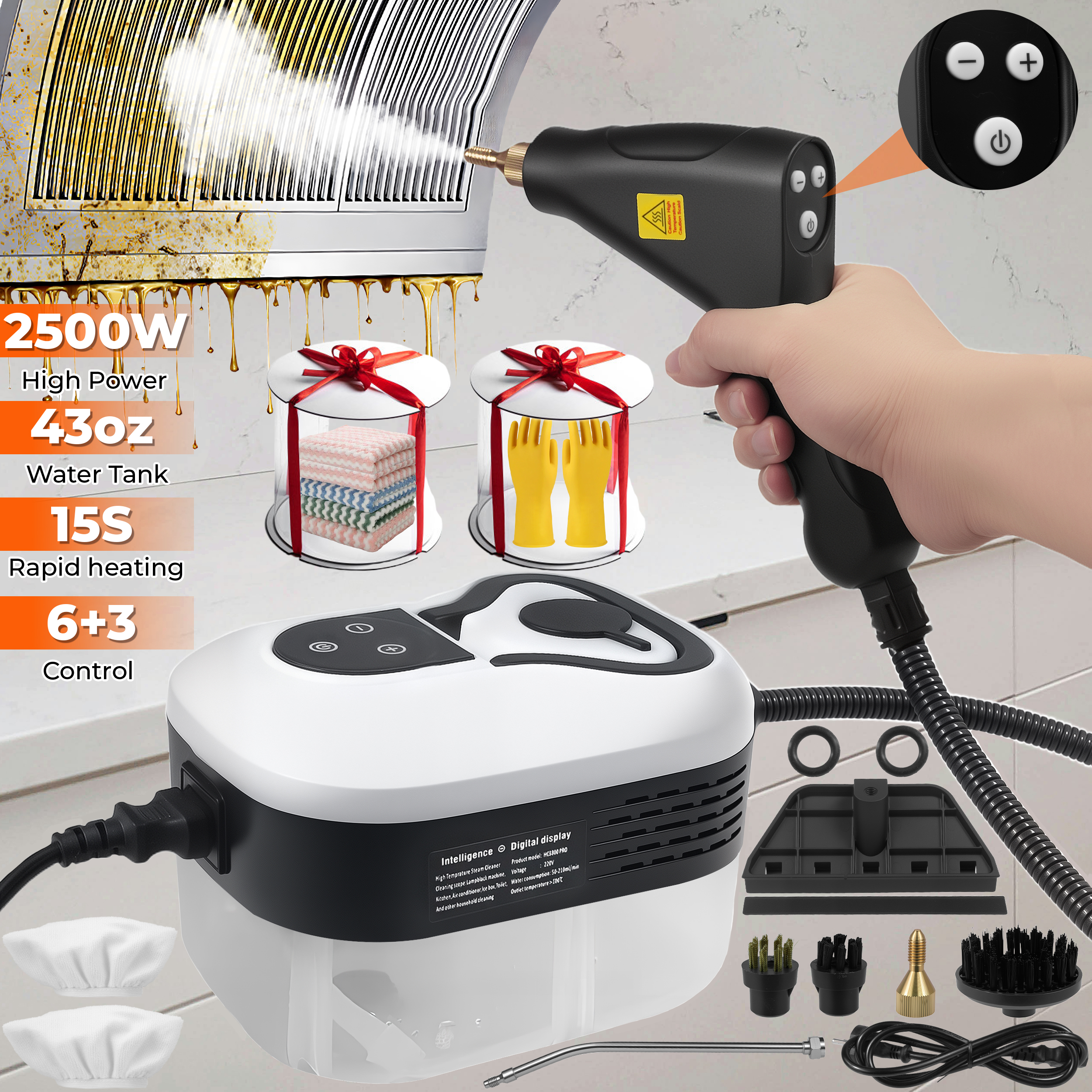 thumbnail video image 2 of EZBY Steam Cleaner,2500W High Pressure Handheld Steamer,Handle Dual Remote Control for Car Detailing, Kitchen, Bathroom, Grout and Tile, 2 of 12