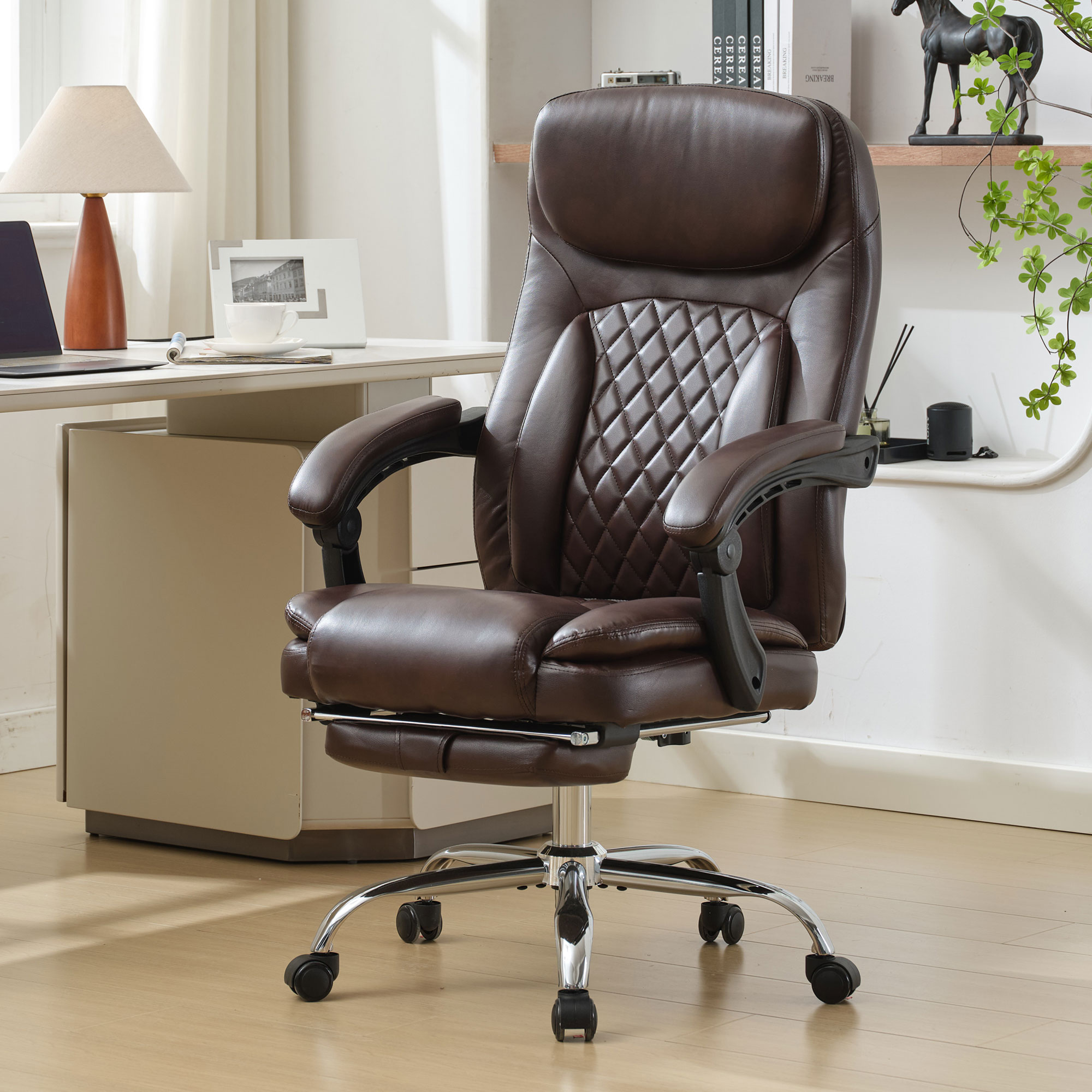 thumbnail video image 2 of JONPONY Big and Tall Office Chair 500LBS Executive Office Chair Massage and Footrest Ergonomic Computer Desk Chair Reclining High Back Leather Office Chair Lumbar Back Support Swivel Rolling,Brown, 2 of 15