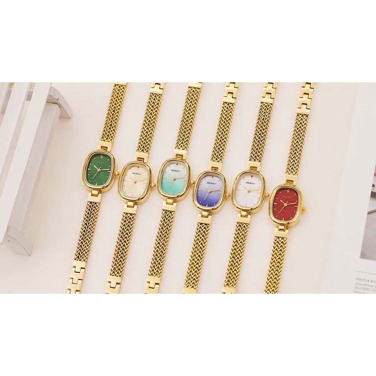 BERNY Small Gold Watches for Women, Dainty Oval Analog  display picture 3