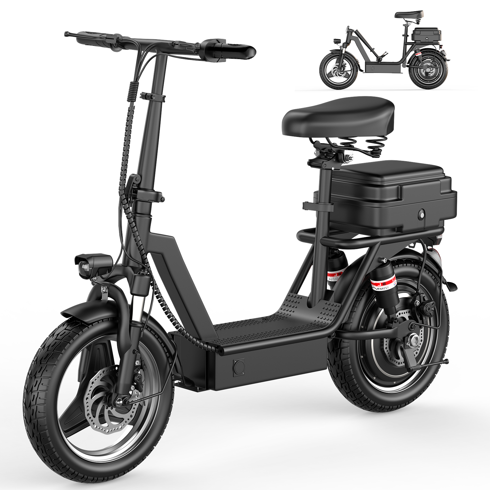 thumbnail video image 2 of k11 Electric Scooter with Seat,1200W Peak Motor, 25 MPH 750Wh 35 Miles , 14" Foldable Commuting Electric Scooter with Box (Removable), Ample Storage for Pet & Cargo,UL2272,365LBS Capacity, 2 of 12